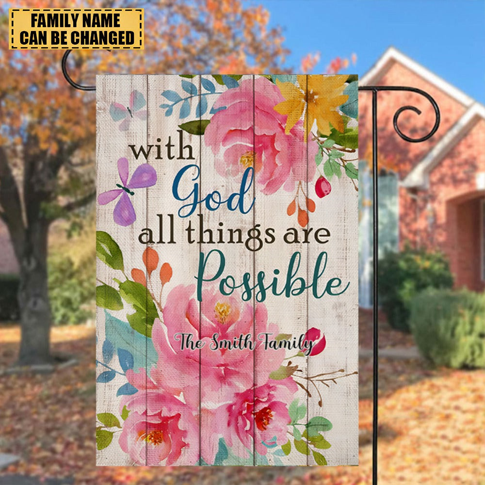 With God All Things Are Possible-Fall Inspirational Butterfly Faith Garden Flag