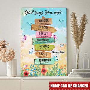 God Says You Are Location Sign Canvas