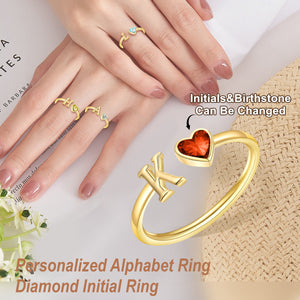 Initials Ring Women Simple Fashion Love Birthstone Ring