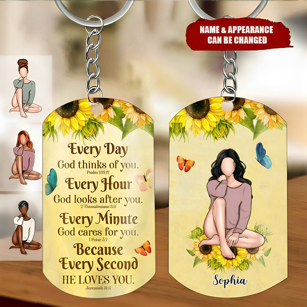 Everyday God Thinks Of You-Personalized Sunflower Keychain