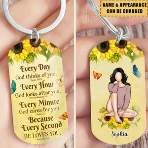 Everyday God Thinks Of You-Personalized Sunflower Keychain