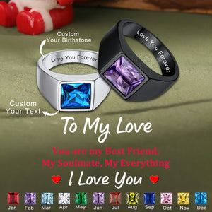 Personalized Square Cut Birthstone Signet Band Ring for Men