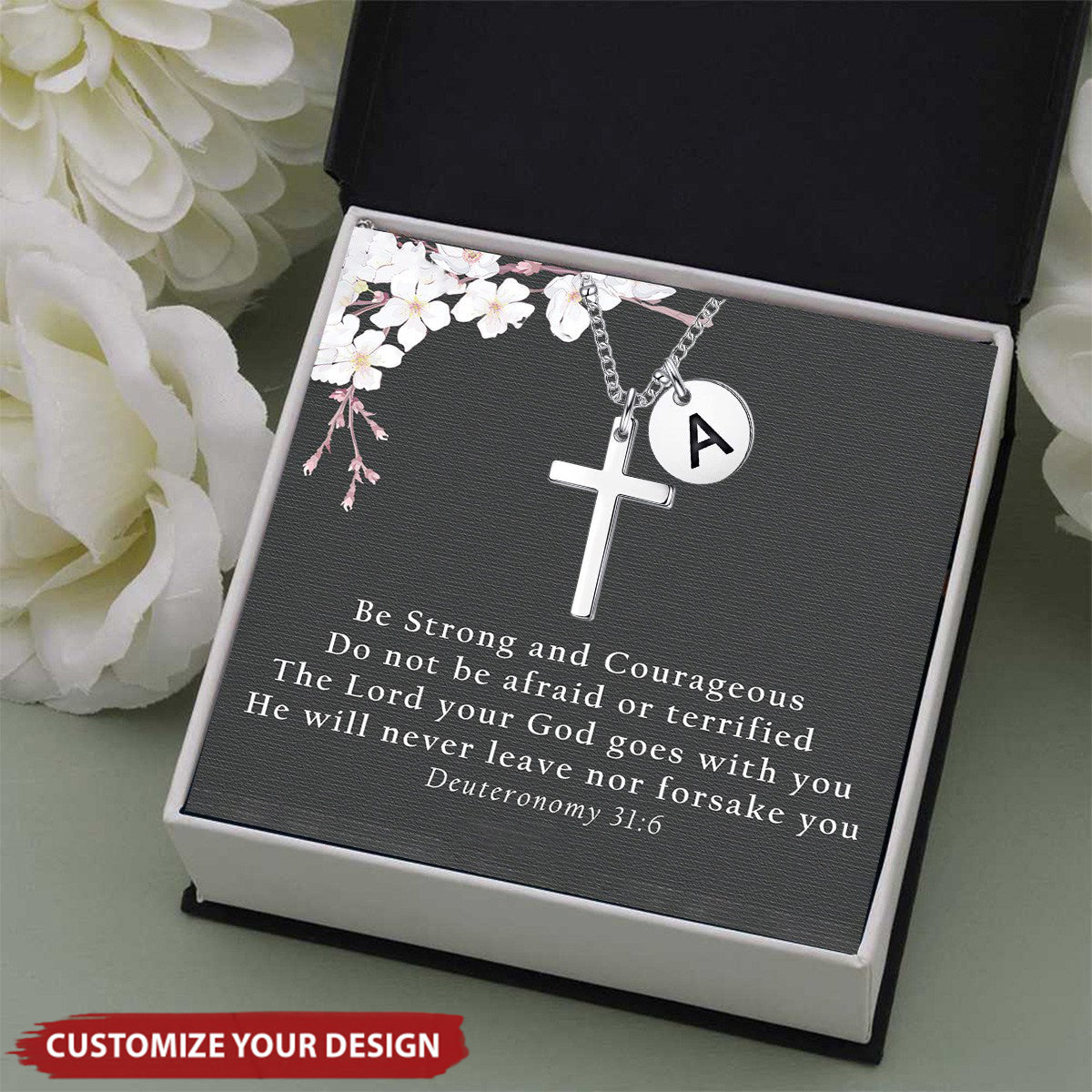 KISSFAITH-Be Strong and Courageous Personalized Cross Necklace