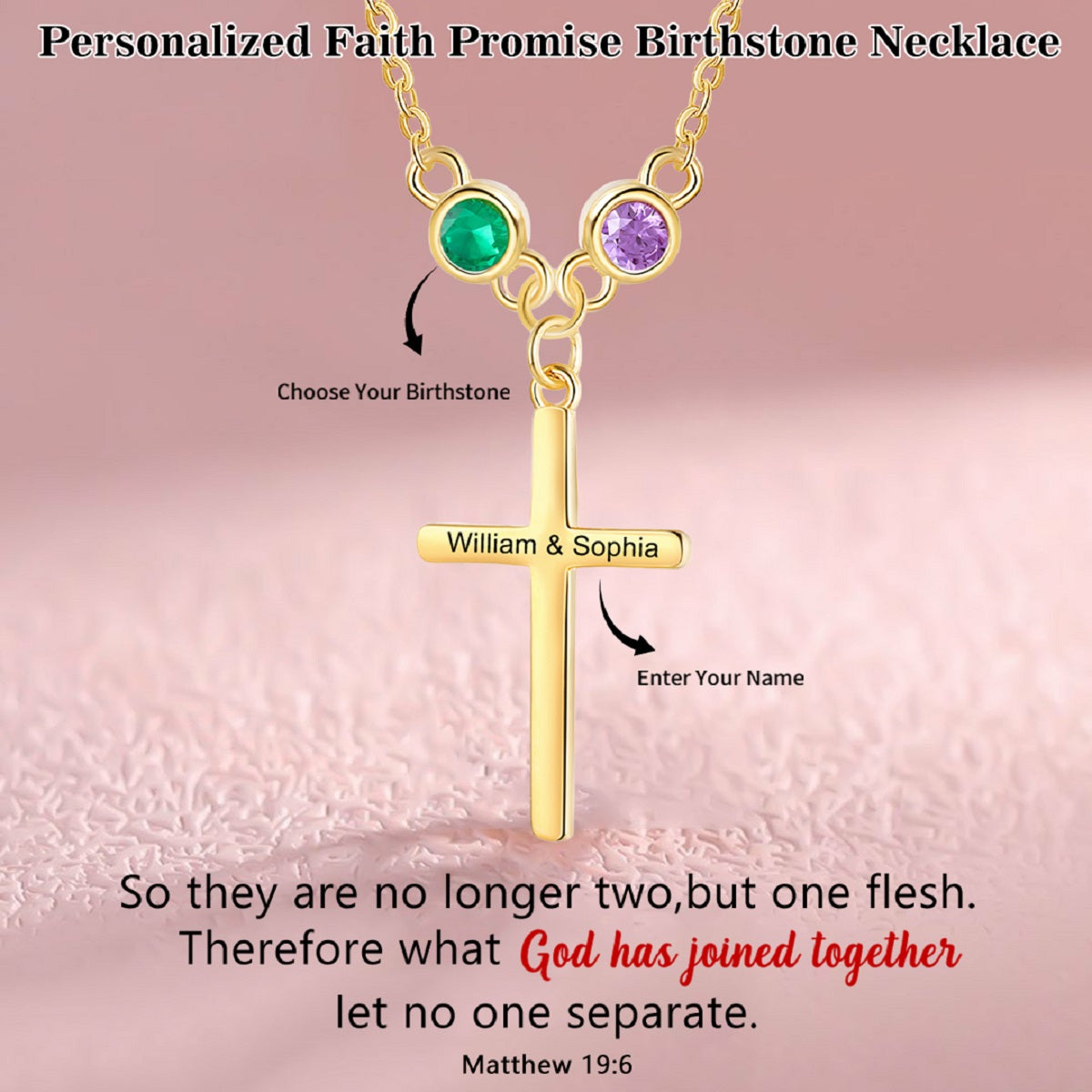 KISSFAITH-Personalized Faith Cross Birthstones Necklace, Birthday Gift for Her