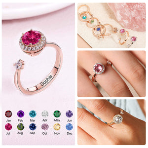 Personalized Adjustable Birthstone Rings - Gift For Her