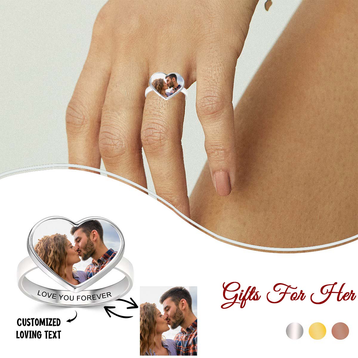 Personalized Upload Photo Heart Ring Valentine's Day Gift for Her