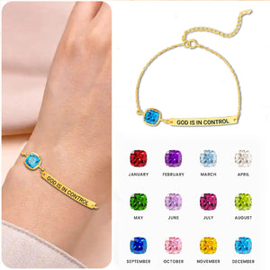 KISSFAITH-God Is In Control Rectangle Birthstone Bracelet