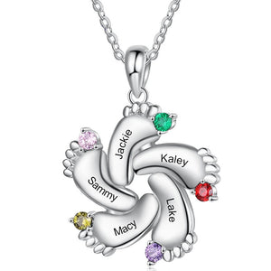 Personalized Grandma Mom 1-6 Family Footprint Birthstones Necklace