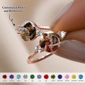 Personalized Upload Photo Couple Promise Birthstones Ring