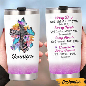 Personalized Colorful Butterfly Cross Inspirational Christianr Tumbler