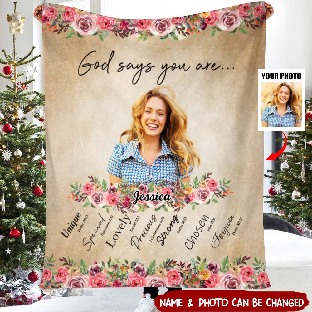 God says you are Upload Photo Personalized Fleece Blanket