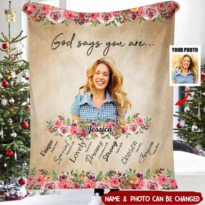 God says you are Upload Photo Personalized Fleece Blanket