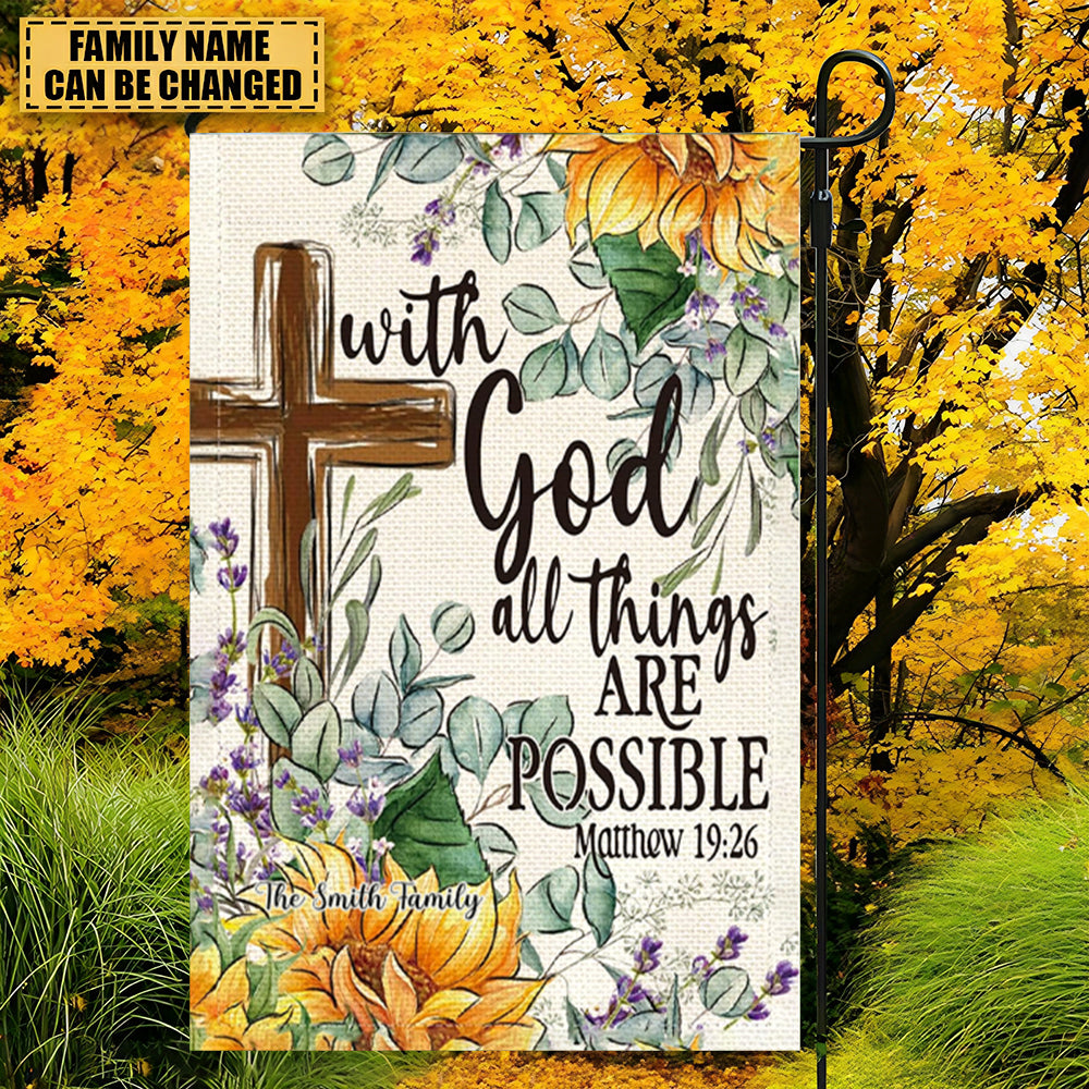 With God All Things Are Possible-Sunflower Autumn Garden Flag