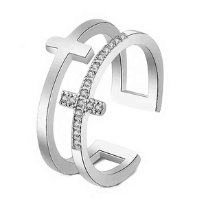 KISSFAITH-Faith Over Fear Cross Ring, Sterling Silver Adjustable Ring