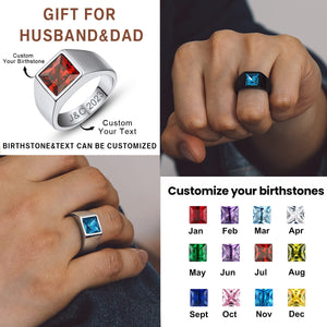 Personalized Square Cut Birthstone Signet Band Ring for Men