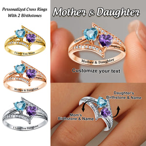 I Love You Mom - Personalized Engrave Birthstones Ring