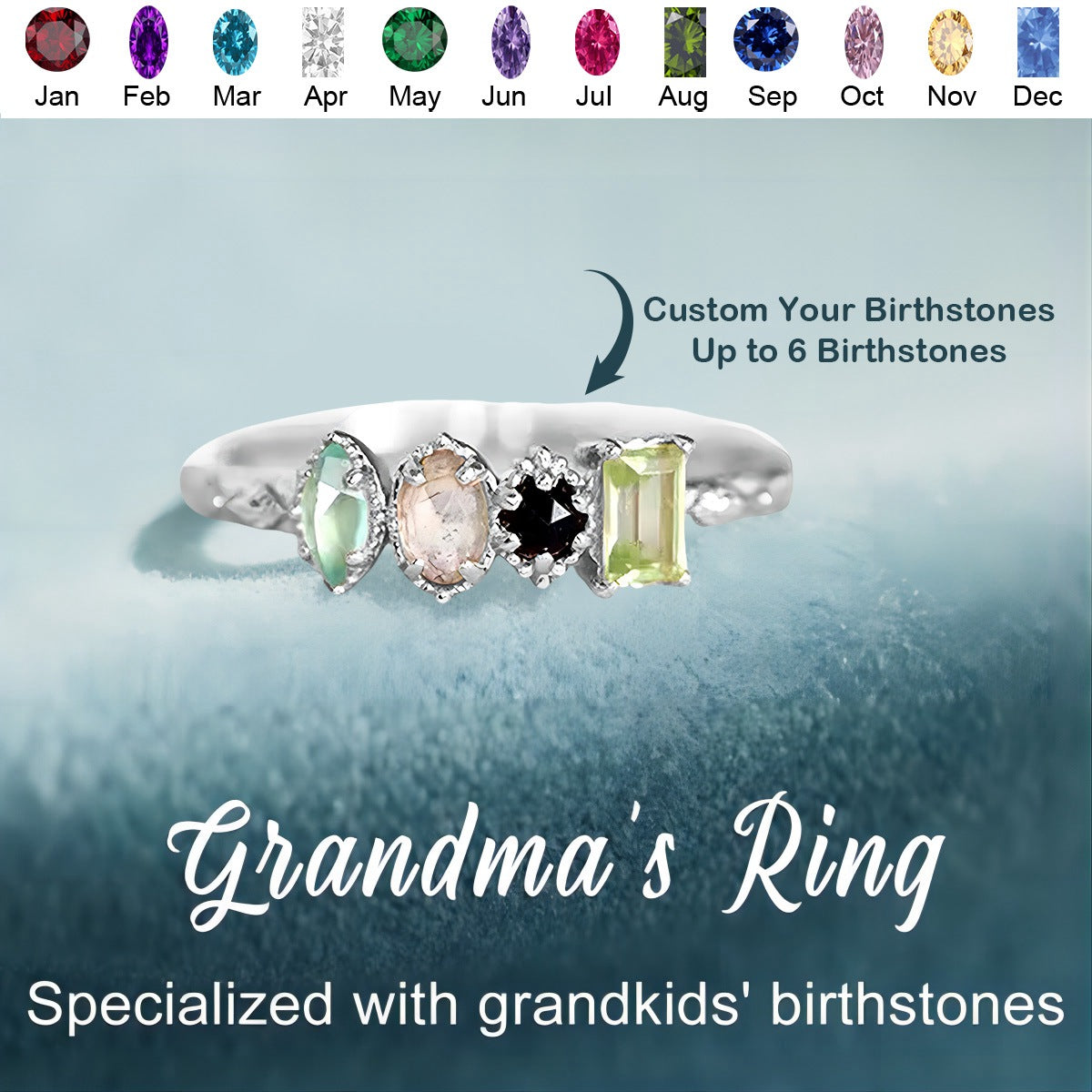 Multiple Birthstones Grandma Mom Ring Personalized Vintage Ring