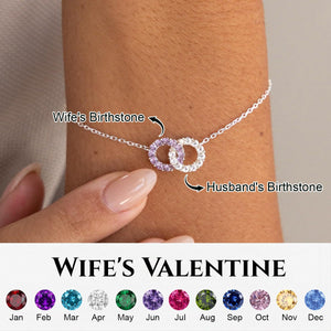 Personalized Custom Birthstones Linking Circle Bracelet - Gift For Couple