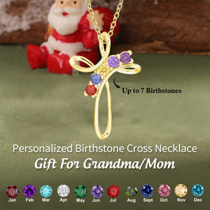 Personalized Grandma Mom 1-7 Family Cross Birthstones Necklace