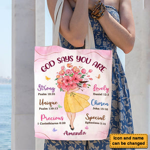 Gift for Granddaughter Daughter God Says You Are Hugging Flowers Tote Bag