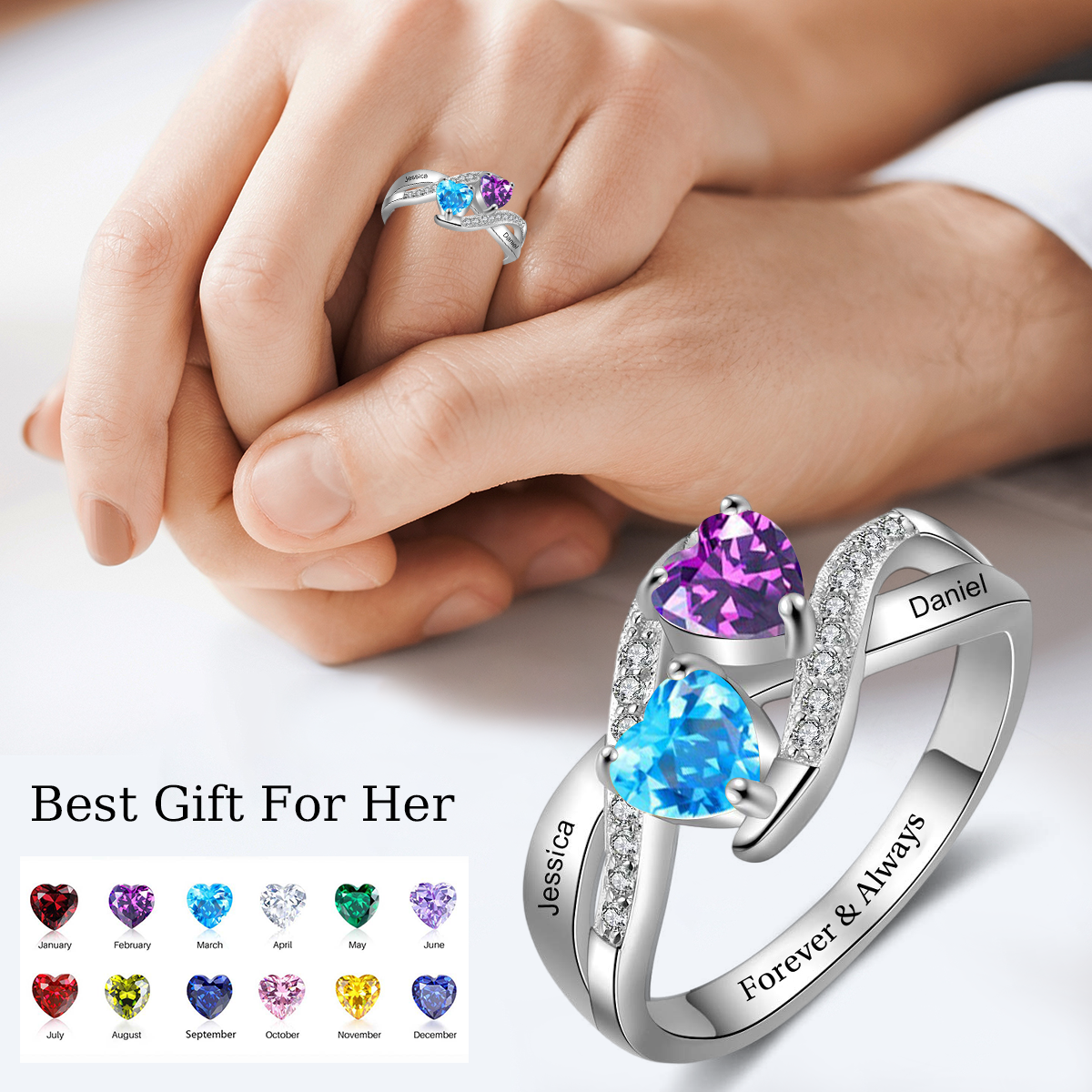 Forever & Always - Personalized Promise Birthstones Ring