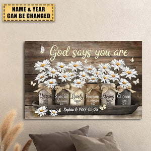 God Says You Are Unique Special Lovely, Daisy Butterfly Canvas