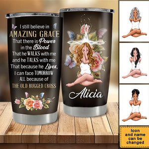 Fancy Personalized Floral Cross Tumbler - I Still Believe In Amazing Grace