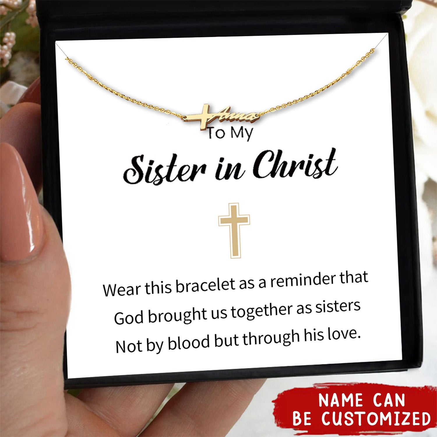 KISSFAITH-Sister In Christ Cross With Name Personalized Bracelet