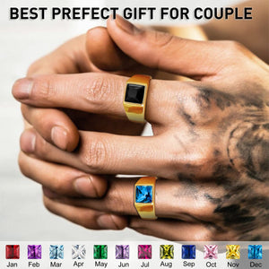 I Love You Forever - Personalized Square Birthstones Signet Rings