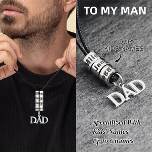 Personalized 1-6 Kids Names With Beads Men's Necklace - Gift For Dad