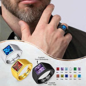 Personalized Square Cut Birthstone Signet Band Ring for Men