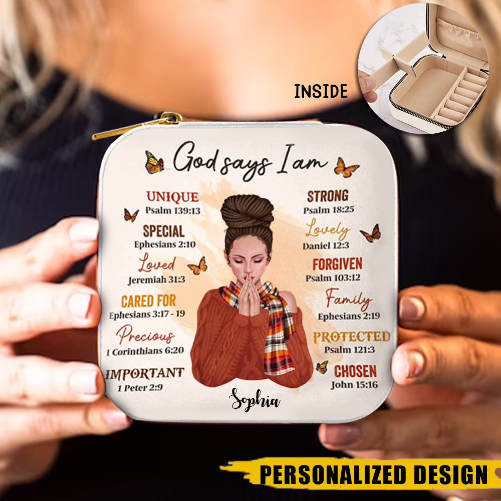 God Says I Am Personalized Leather Jewelry Box