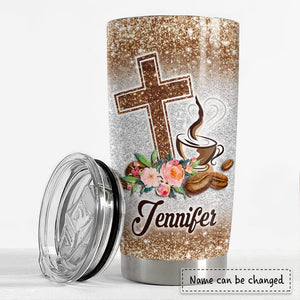 Personalized Coffee Tumbler Jesus And Coffee Faith Glitter Gifts Idea