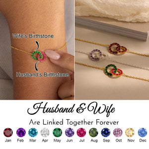 Personalized Custom Birthstones Linking Circle Bracelet - Gift For Couple