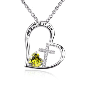 KISSFAITH-I Am a Child of God Birthstone Cross Necklace