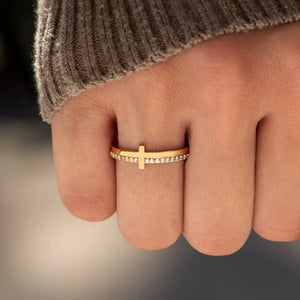 KISSFAITH-Let Go & Let God Golden Cross Ring, Gifts For Women