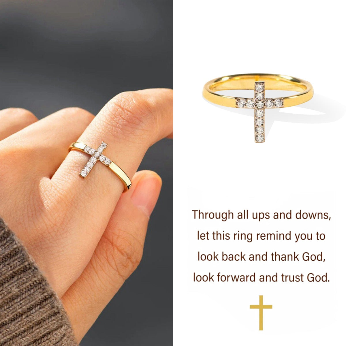 KISSFAITH-Look Forward And Trust God Cross Ring