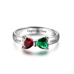 Personalized Ring with Heart Birthstones & Names for Wife Girlfriend