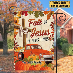 Fall For Jesus He Never Leaves  -Personalized Garden  Flag