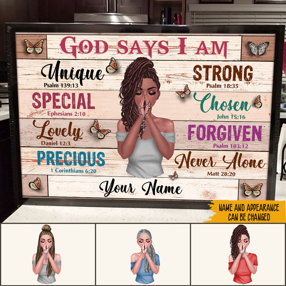 Christian Woman God Says I Am Personalized Canvas
