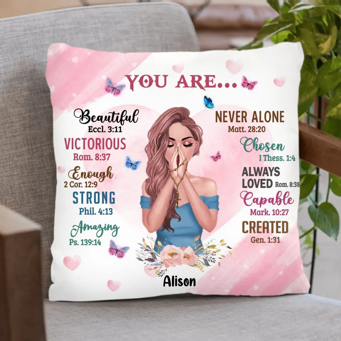 Custom Personalized Praying Girl Pillowcase - Gift Idea for Girls/Friends - You Are Beautiful