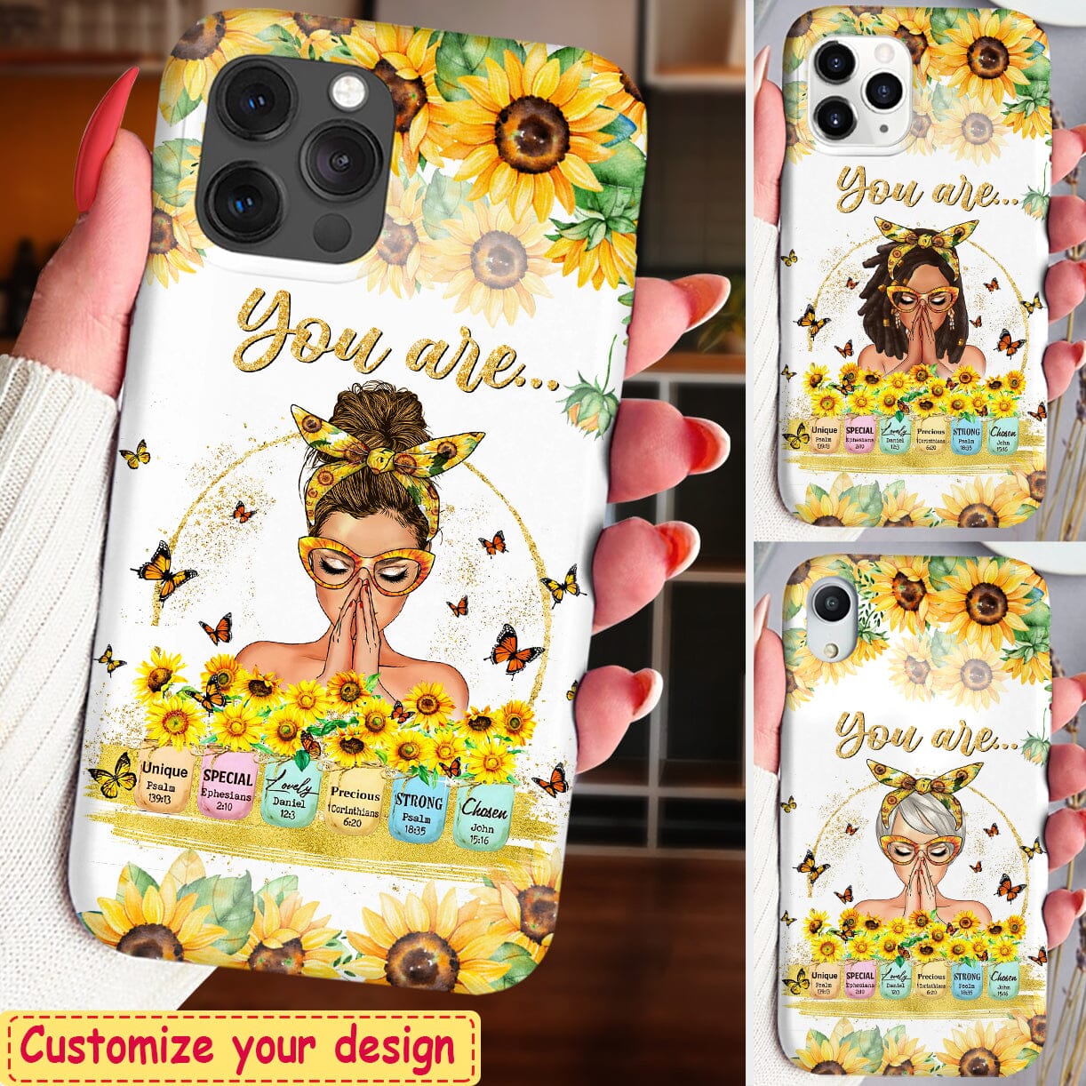 Sunflower Pretty Girl Praying- You Are Personalized Affirmation Phone Case