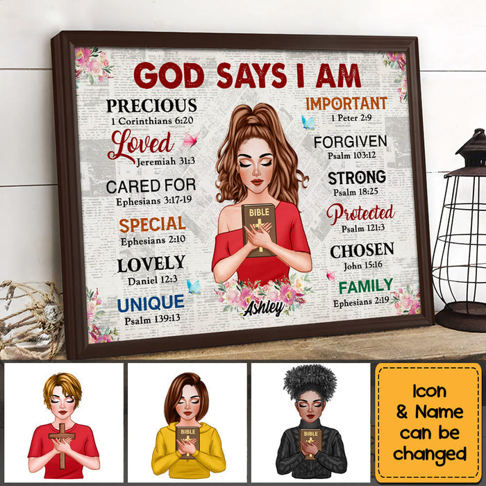 God Says I Am Girl With Cross Poster