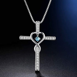 KISSFAITH-Personalized Infinity Cross Necklace With Birthstone