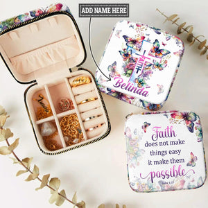 Faith Butterflies Bible Verse Personalized Leather Jewelry Box