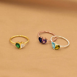 Personalized Couple Promise Double Birthstones Ring - Gift For Valentine's Day