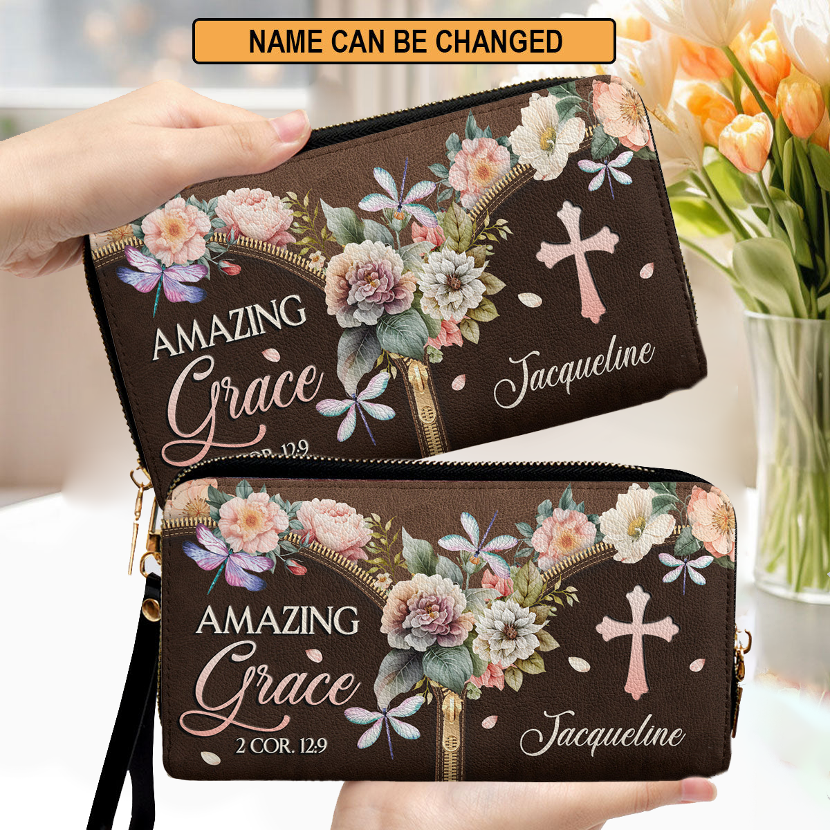 Amazing Grace 2 Cor 12 9 Zip Around Leather Wallet