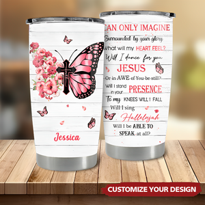 Personalized Hibiscus Butterfly Cross By Glory Tumbler