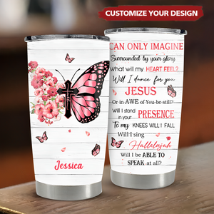 Personalized Hibiscus Butterfly Cross By Glory Tumbler