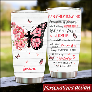 Personalized Hibiscus Butterfly Cross By Glory Tumbler